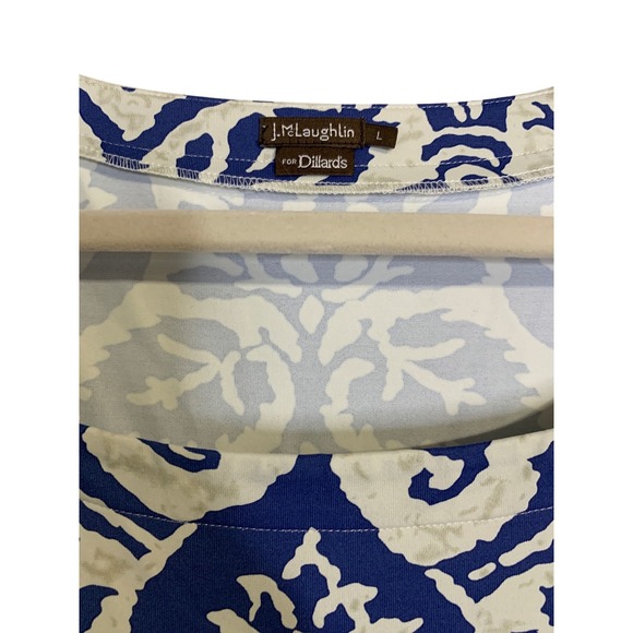 J.McLaughlin for Dillards Women's Blue White Leaf Print 3/4 Sleeve Dress Size L - Picture 3 of 9